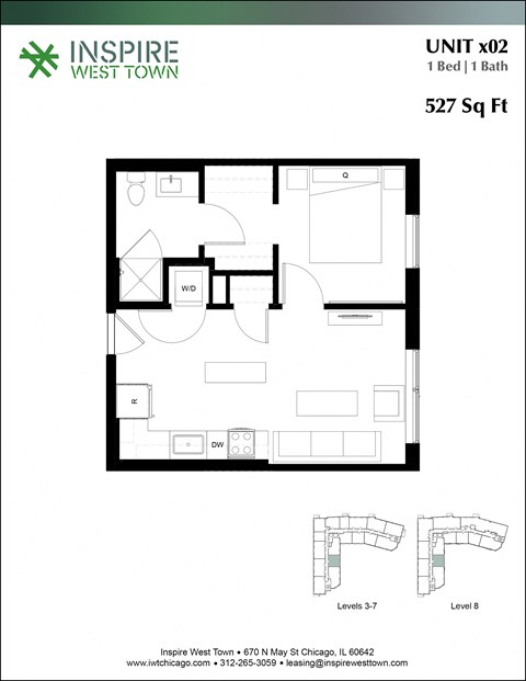 a floor plan of a unit with a bedroom and a bathroom at Inspire West Town, CHICAGO, Illinois